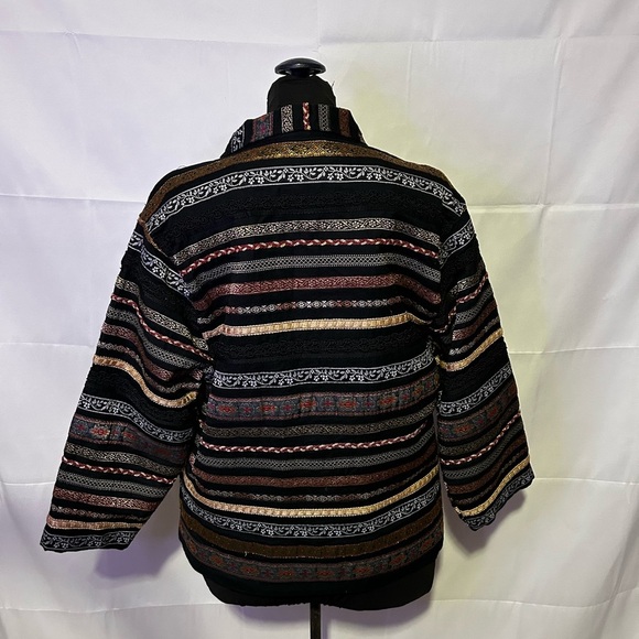 Tantrums Vintage Brocade Striped Button Front Multi Coloured Utility Jacket Sz L - Picture 4 of 8
